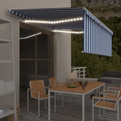 Manuaalisesti kelattava markiisi 2 verho/LED 3x2,5 m keltainen/valkoinen
