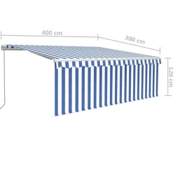 Manuaalisesti kelattava markiisi 2 verho/LED 3x2,5 m keltainen/valkoinen
