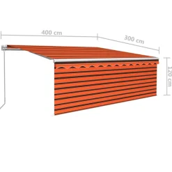 Manuaalisesti kelattava markiisi 2 verho/LED 3x2,5 m keltainen/valkoinen
