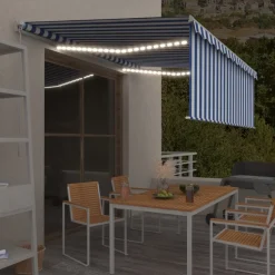 Manuaalisesti kelattava markiisi 2 verho/LED 3x2,5 m keltainen/valkoinen