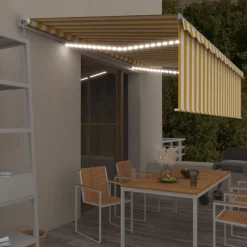 Manuaalisesti kelattava markiisi 2 verho/LED 3x2,5 m keltainen/valkoinen