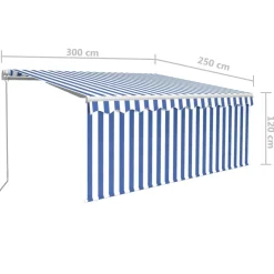 Manuaalisesti kelattava markiisi 2 verho/LED 3x2,5 m keltainen/valkoinen