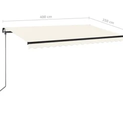 Manuaalisesti sisäänkelattava markiisi LEDillä 350x250 cm kermanvalkoinen