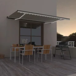 Manuaalisesti sisäänkelattava markiisi LEDillä 350x250 cm kermanvalkoinen