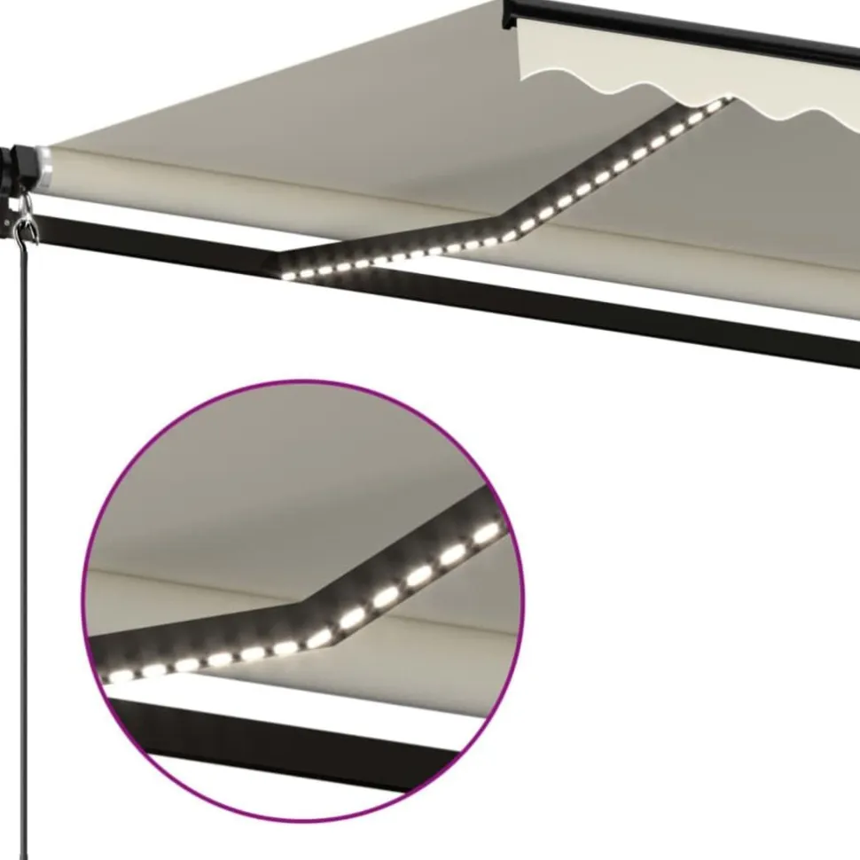 Manuaalisesti sisäänkelattava markiisi LEDillä 350x250 cm kermanvalkoinen