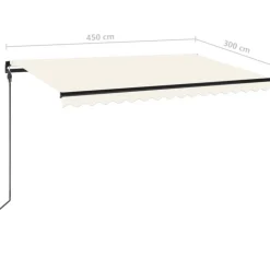 Manuaalisesti sisäänkelattava markiisi LEDillä 350x250 cm kermanvalkoinen