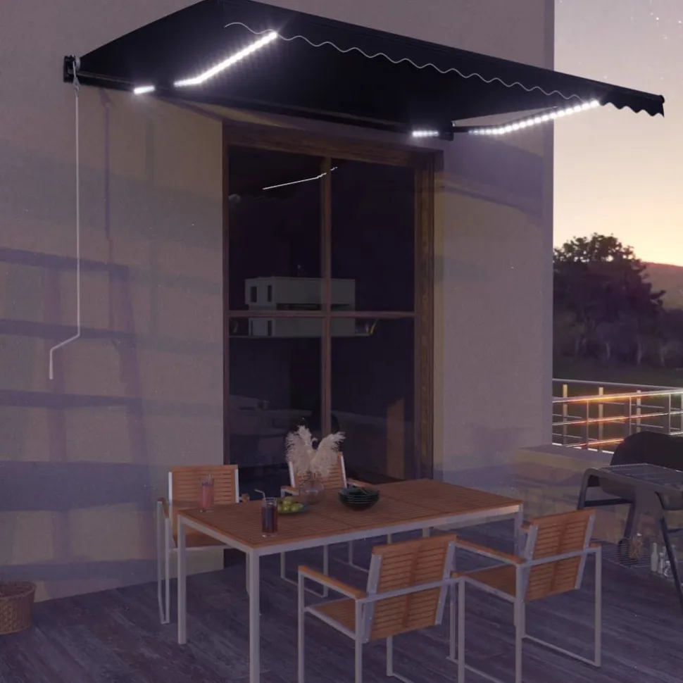 Manuaalisesti sisäänkelattava markiisi LEDillä 350x250 cm kermanvalkoinen
