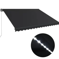 Manuaalisesti sisäänkelattava markiisi LEDillä 350x250 cm kermanvalkoinen