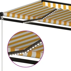 Manuaalisesti sisäänkelattava markiisi LEDillä 350x250 cm kermanvalkoinen