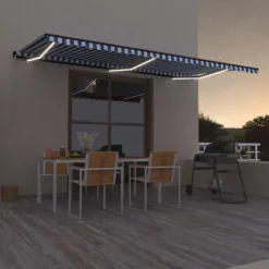 Manuaalisesti sisäänkelattava markiisi LEDillä 350x250 cm kermanvalkoinen