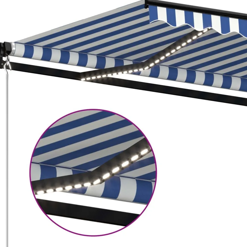 Manuaalisesti sisäänkelattava markiisi LEDillä 350x250 cm kermanvalkoinen