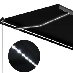 Manuaalisesti sisäänkelattava markiisi LEDillä 350x250 cm kermanvalkoinen