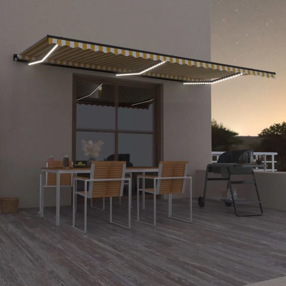 Manuaalisesti sisäänkelattava markiisi LEDillä 350x250 cm kermanvalkoinen