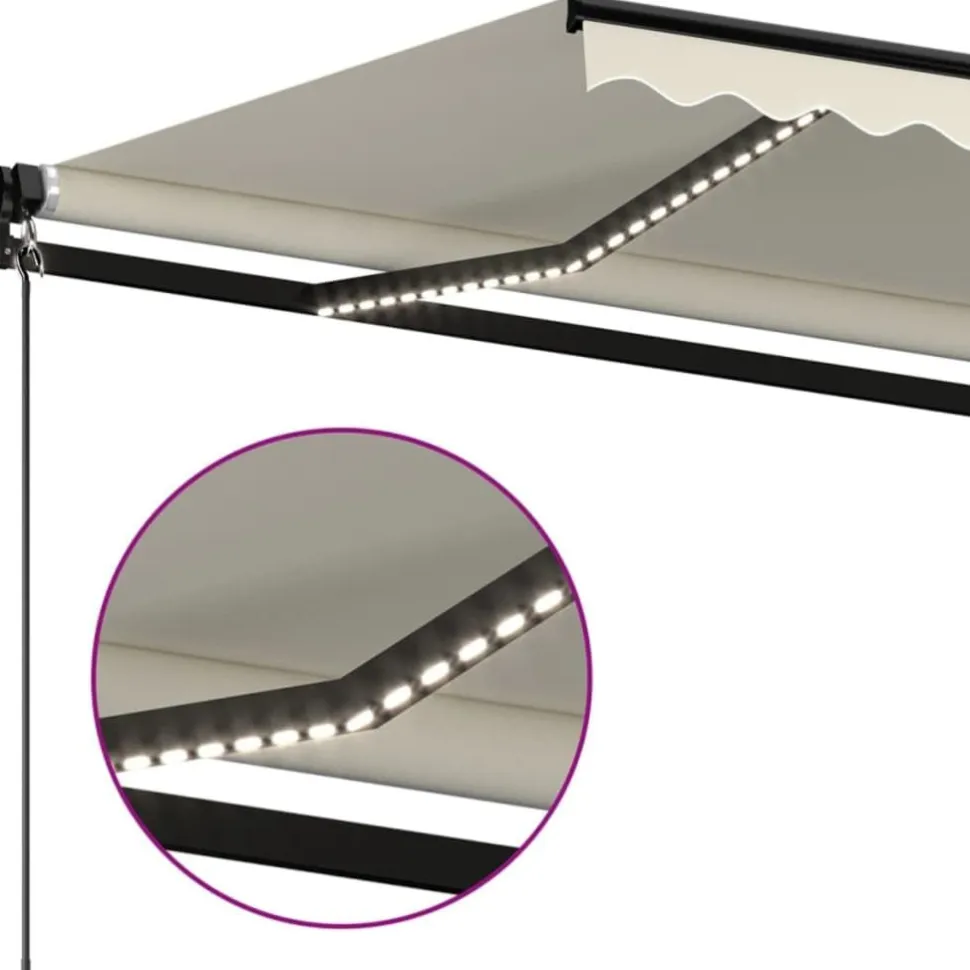 Manuaalisesti sisäänkelattava markiisi LEDillä 350x250 cm kermanvalkoinen