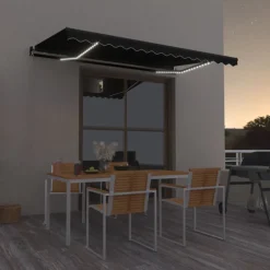 Manuaalisesti sisäänkelattava markiisi LEDillä 350x250 cm kermanvalkoinen