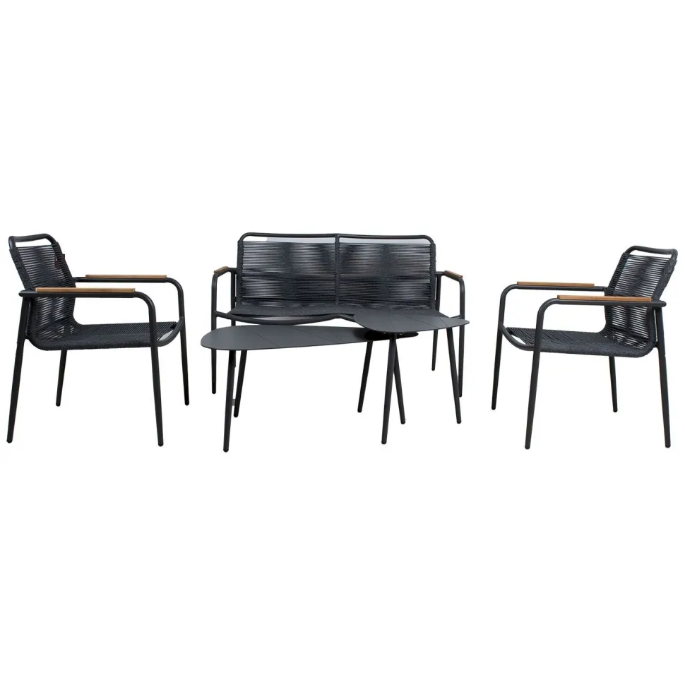Oleskeluryhmä Home4You Nebo, penkki, 2 pöytää, ja 2 tuolia, harmaa