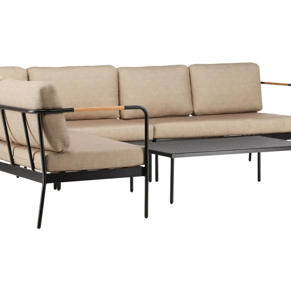 Oleskeluryhmä Venture Home Pehnna, kulmasohva + sohvapöytä, musta/hiekka