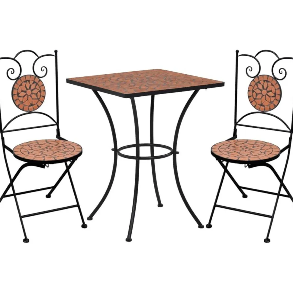 3-osainen mosaiikkibistrosarja 89x60x60 cm keraamiset laatat terrakotta