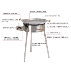 Paellasetti GrillSymbol PRO-580-INOX Ø58 cm D-400 kaasupoltin säädinletkusetti teräs