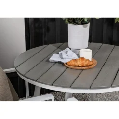 Parvekeryhmä Venture Home, ø90cm, harmaa/valkoinen Break-pöytä + 2 harmaa-valkoista Copacabana-tuolia