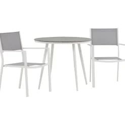 Parvekeryhmä Venture Home, ø90cm, harmaa/valkoinen Break-pöytä + 2 harmaa-valkoista Copacabana-tuolia