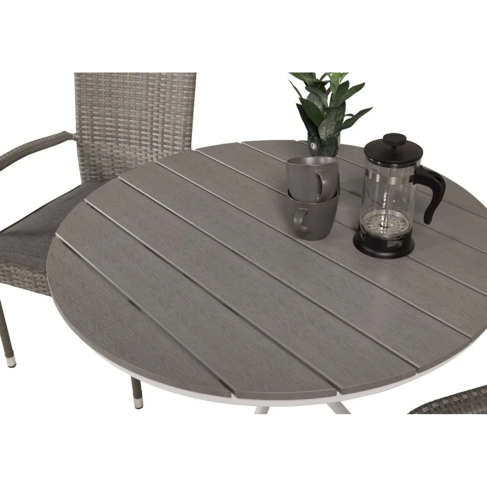 Parvekeryhmä Venture Home, ø90cm harmaa-valkoinen Parma-pöytä + 2 harmaata Anna-tuolia