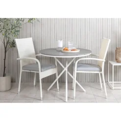 Parvekeryhmä Venture Home, ø90cm harmaa-valkoinen Parma-pöytä + 2 harmaata Anna-tuolia