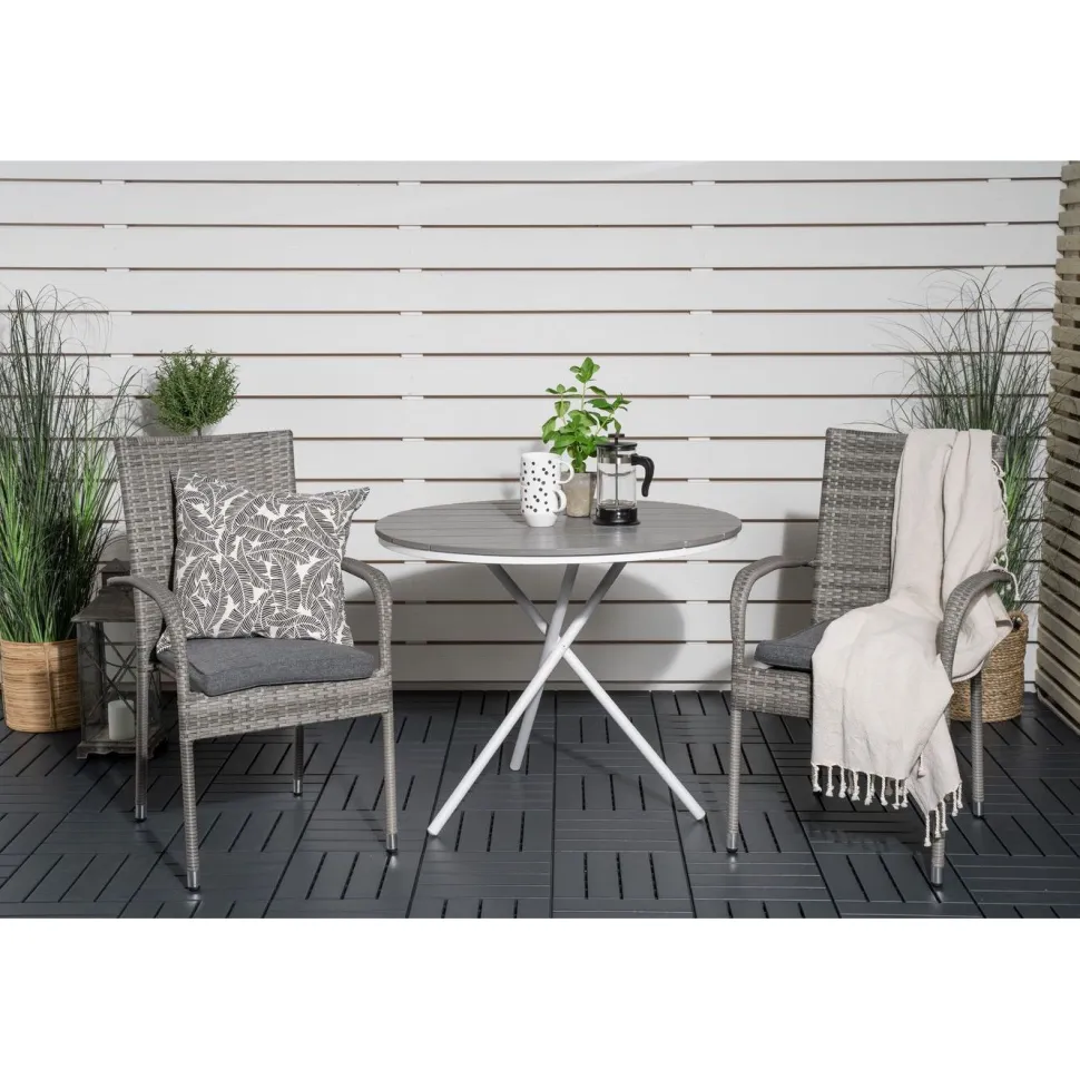 Parvekeryhmä Venture Home, ø90cm harmaa-valkoinen Parma-pöytä + 2 harmaata Anna-tuolia