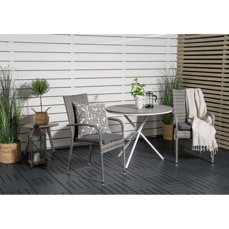 Parvekeryhmä Venture Home, ø90cm harmaa-valkoinen Parma-pöytä + 2 harmaata Anna-tuolia