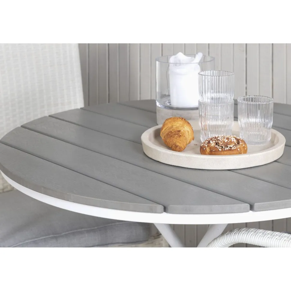 Parvekeryhmä Venture Home, ø90cm harmaa-valkoinen Parma-pöytä + 2 harmaata Anna-tuolia