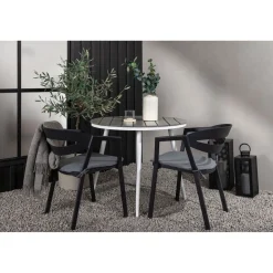 Parvekeryhmä Venture Home, ø90cm, harmaa/valkoinen Break-pöytä + 2 musta/harmaata Slit-tuolia