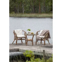 Parvekeryhmä Venture Home Wera, ø60cm pöytä + 2 tuolia, rottinki, ruskea/luonnonvalkoinen