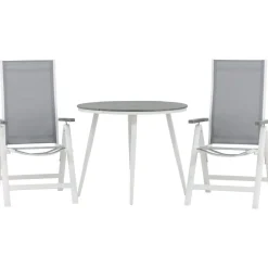 Parvekeryhmä Venture Home, ø90cm, harmaa/valkoinen Break-pöytä + 2 harmaata Albany-säätötuolia