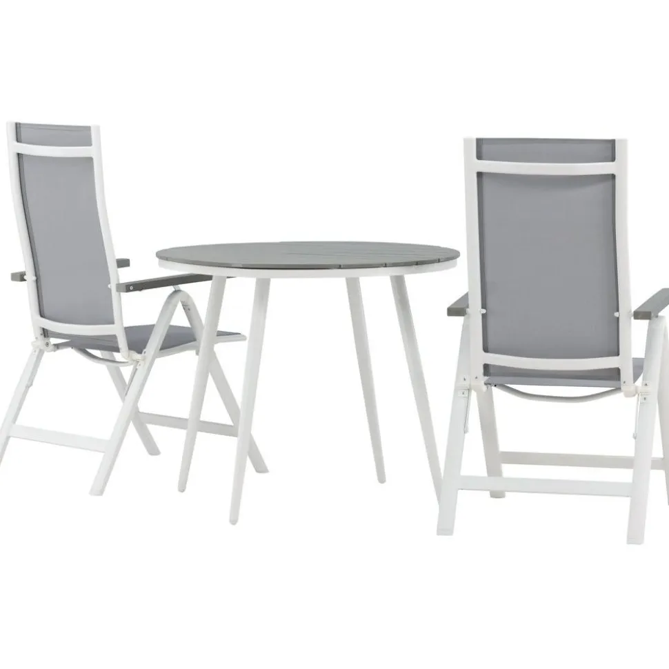 Parvekeryhmä Venture Home, ø90cm, harmaa/valkoinen Break-pöytä + 2 harmaata Albany-säätötuolia