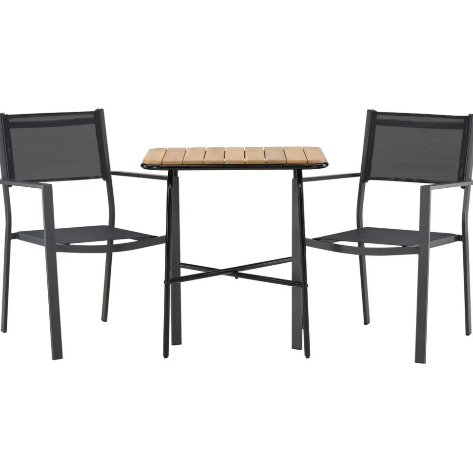 Parvekeryhmä Venture Home, 88x70cm Holmbeck-pöytä + 2 mustaa Copacabana-tuolia