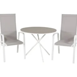Parvekeryhmä Venture Home, ø90cm harmaa-valkoinen Parma-pöytä + 2 harmaa-valkoista, pinottavaa Copacabana-tuolia