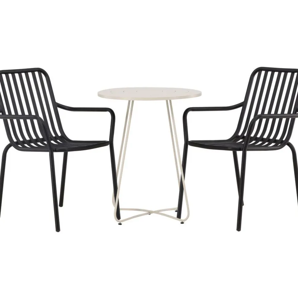 Parvekeryhmä Venture Home, ø60cm beige Bacong-pöytä + 2 mustaa Peking-tuolia