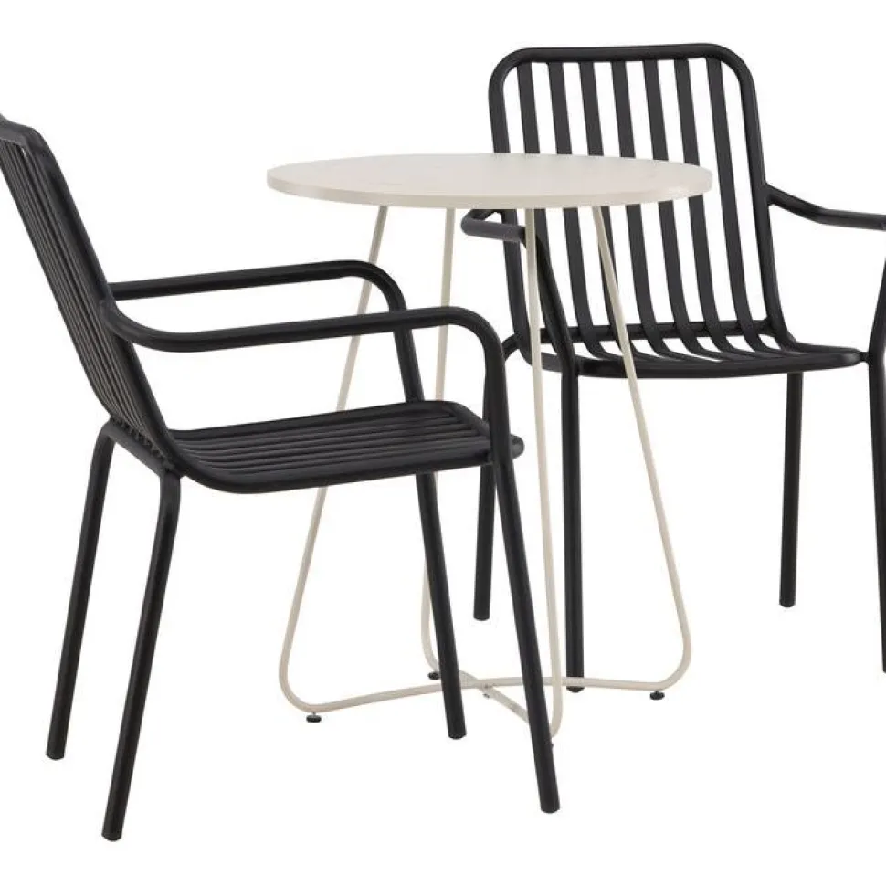 Parvekeryhmä Venture Home, ø60cm beige Bacong-pöytä + 2 mustaa Peking-tuolia
