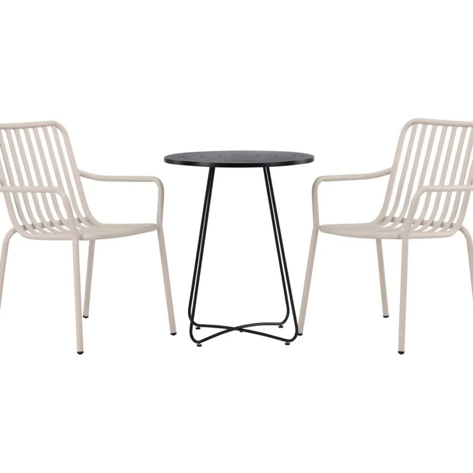 Parvekeryhmä Venture Home, ø60cm beige Bacong-pöytä + 2 mustaa Peking-tuolia