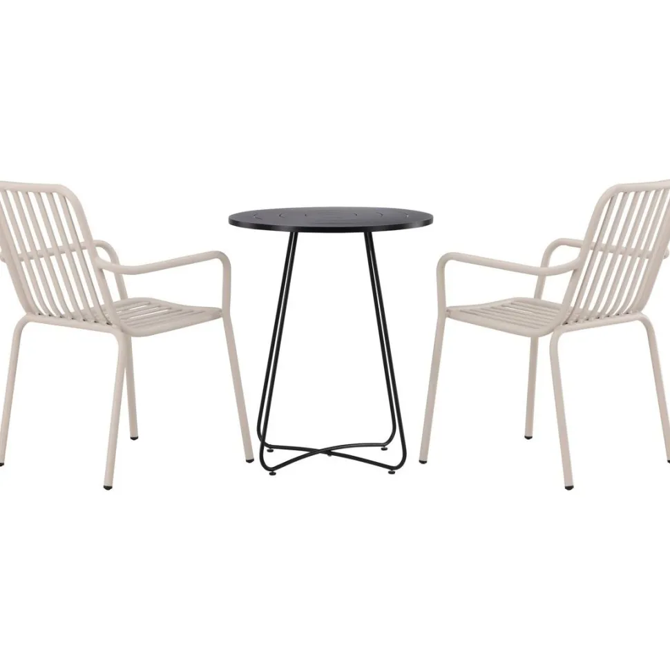 Parvekeryhmä Venture Home, ø60cm beige Bacong-pöytä + 2 mustaa Peking-tuolia