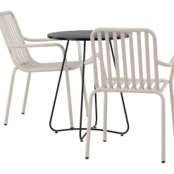 Parvekeryhmä Venture Home, ø60cm beige Bacong-pöytä + 2 mustaa Peking-tuolia