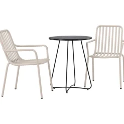 Parvekeryhmä Venture Home, ø60cm beige Bacong-pöytä + 2 mustaa Peking-tuolia