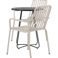 Parvekeryhmä Venture Home, ø60cm beige Bacong-pöytä + 2 mustaa Peking-tuolia