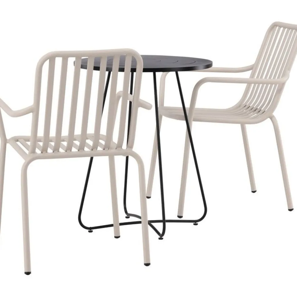 Parvekeryhmä Venture Home, ø60cm beige Bacong-pöytä + 2 mustaa Peking-tuolia