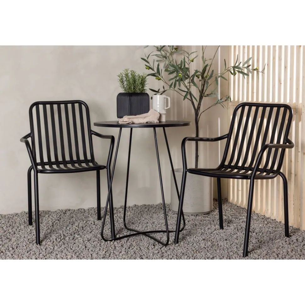Parvekeryhmä Venture Home, ø60cm beige Bacong-pöytä + 2 mustaa Peking-tuolia