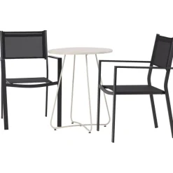 Parvekeryhmä Venture Home, ø60cm beige Bacong-pöytä + 2 mustaa, pinottavaa Copacabana-tuolia