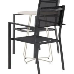 Parvekeryhmä Venture Home, ø60cm beige Bacong-pöytä + 2 mustaa, pinottavaa Copacabana-tuolia