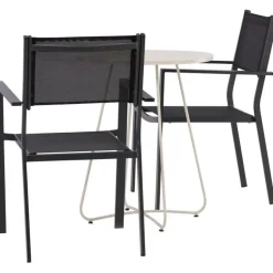 Parvekeryhmä Venture Home, ø60cm beige Bacong-pöytä + 2 mustaa, pinottavaa Copacabana-tuolia