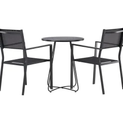 Parvekeryhmä Venture Home, ø60cm beige Bacong-pöytä + 2 mustaa, pinottavaa Copacabana-tuolia