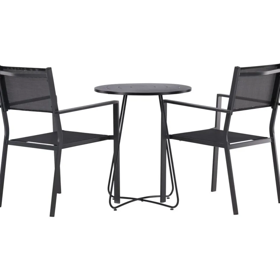 Parvekeryhmä Venture Home, ø60cm beige Bacong-pöytä + 2 mustaa, pinottavaa Copacabana-tuolia